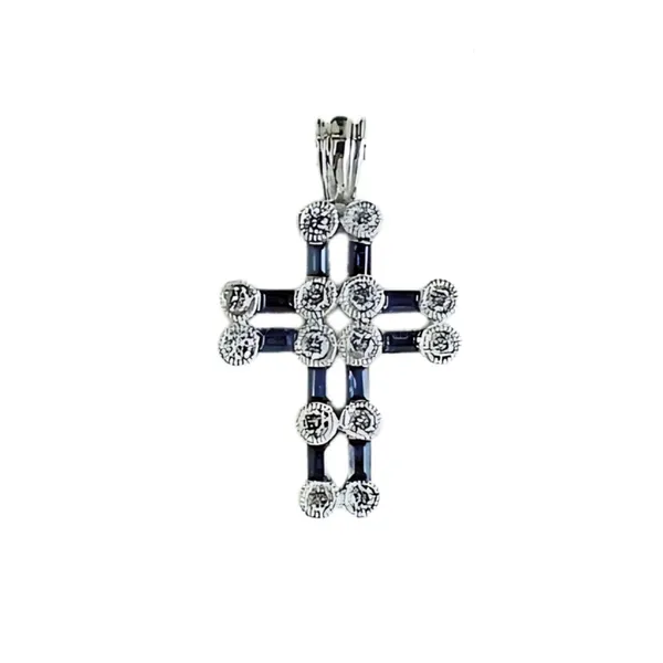14K White Gold Sapphire Cross Pendant