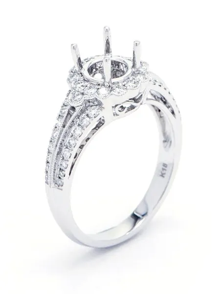 18K White Gold Semi Mount Ring