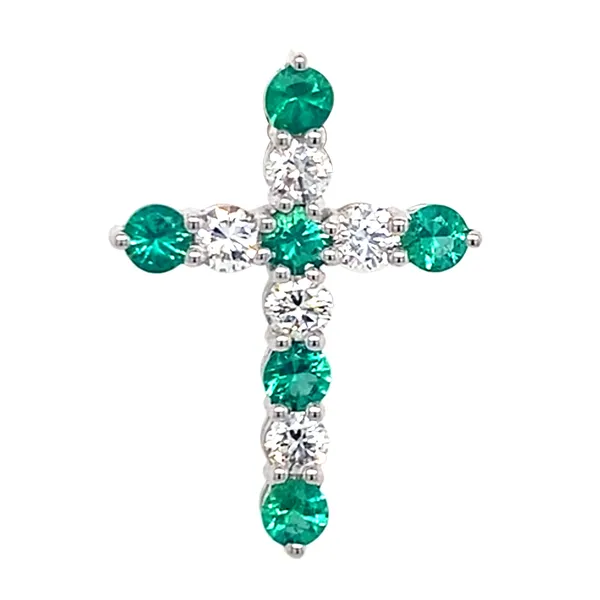 18K White Gold Emerald Cross Pendant