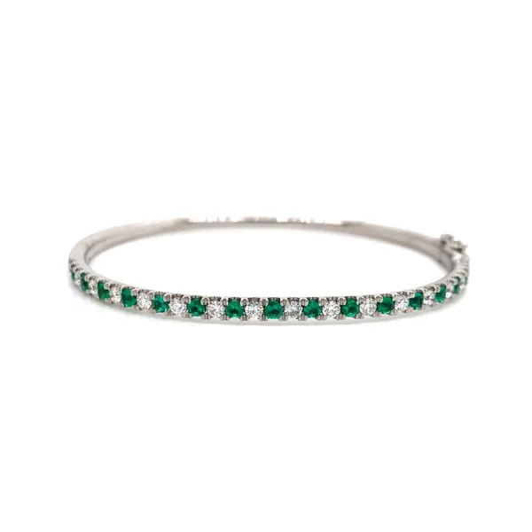 18K White Gold Emerald Bangle