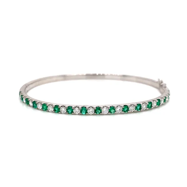 18K White Gold Emerald Bangle