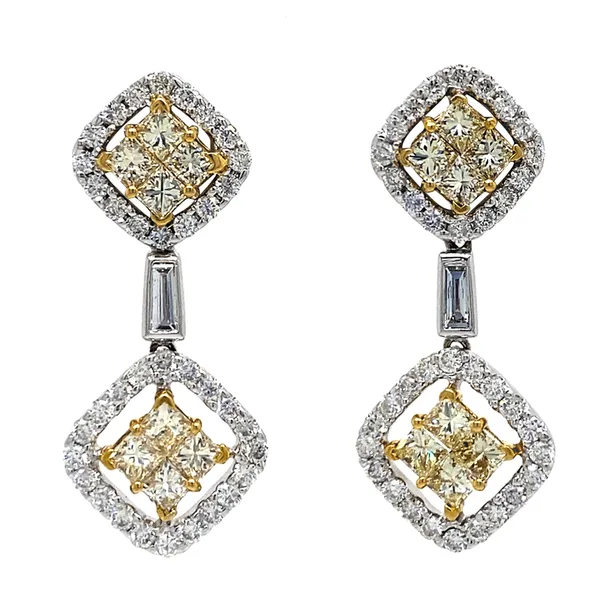 18K Two-Tone Gold Yellow Diamond Earrings
