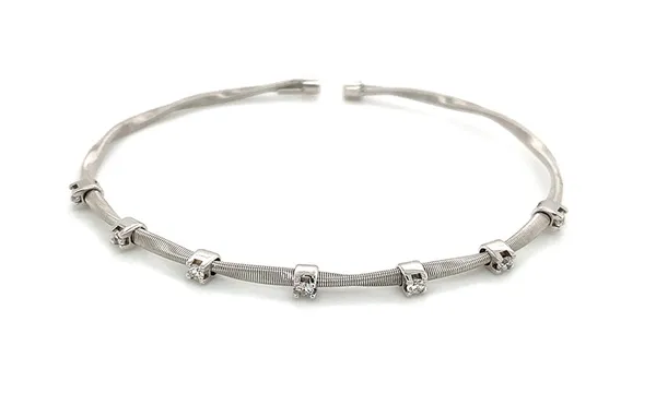 14K White Gold Diamond Bangle