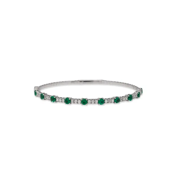 18K White Gold Emerald Bangle