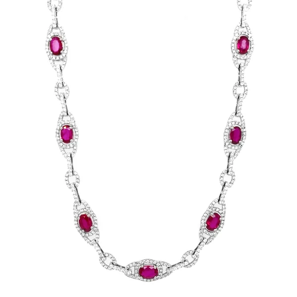 18K White Gold Ruby Necklace