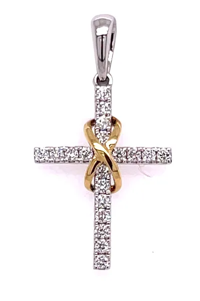 18K Two-Tone Diamond Cross Pendant