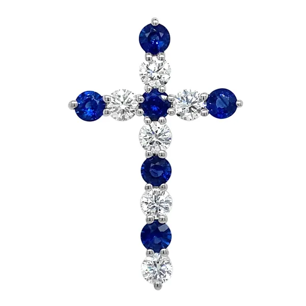 18K White Gold Sapphire Cross Pendant