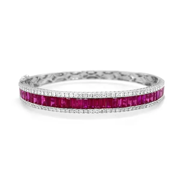 18K White Gold Ruby Bangle