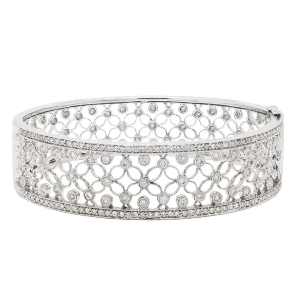 14K White Gold Diamond Bangle