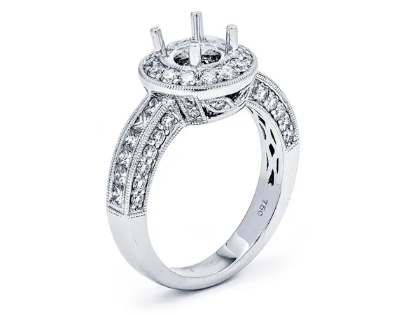 18K White Gold Semi Mount Ring