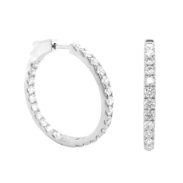 18K White Gold Diamond Hoop Earrings
