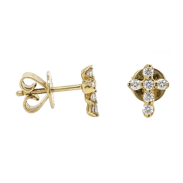 18K Yellow Gold Diamond Cross Earrings