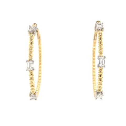 18K Two-Tone Hoop Diamond Earrings
