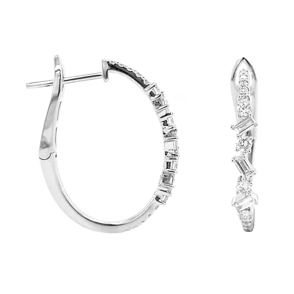 18K White Gold Diamond Hoop Earrings