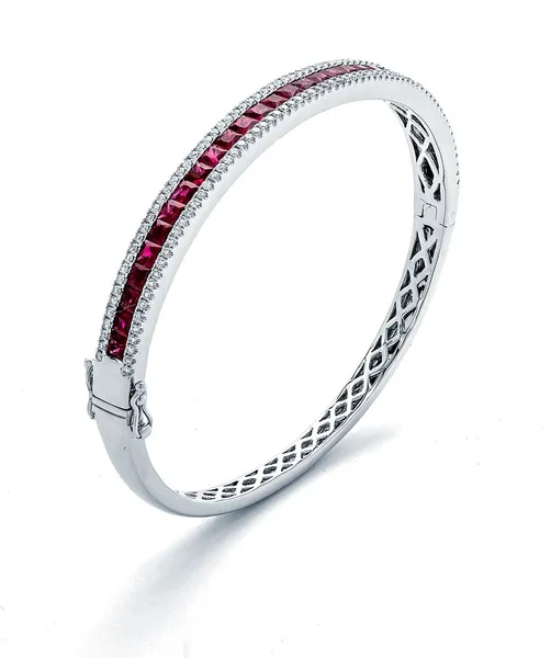 18K White Gold Ruby Bangle