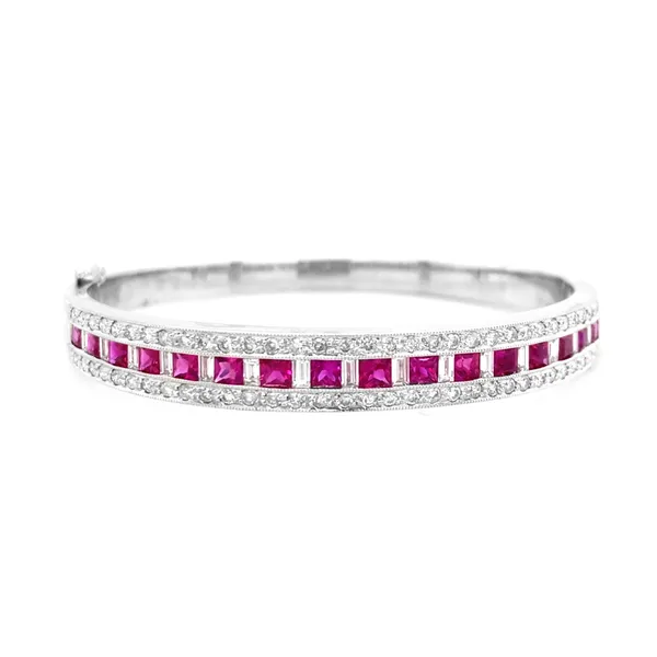 18K White Gold Ruby Bangle