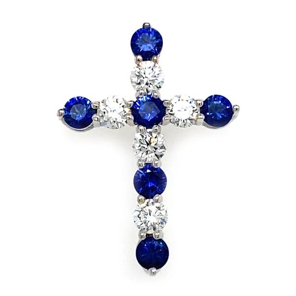 18K White Gold Sapphire Cross Pendant