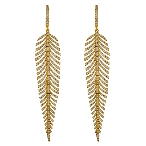 18K Yellow Gold Diamond Feather Earrings