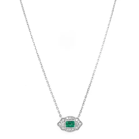 18K White Gold Emerald Necklace