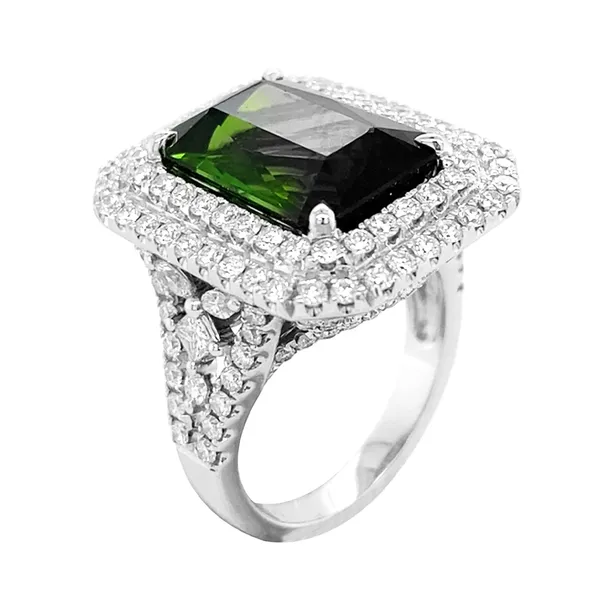 18K White Gold Green Tourmaline Ring