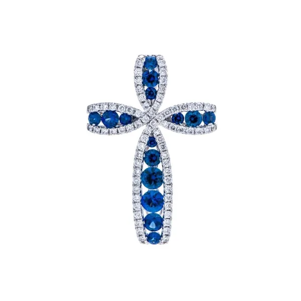 18K White Gold Sapphire Cross Pendant