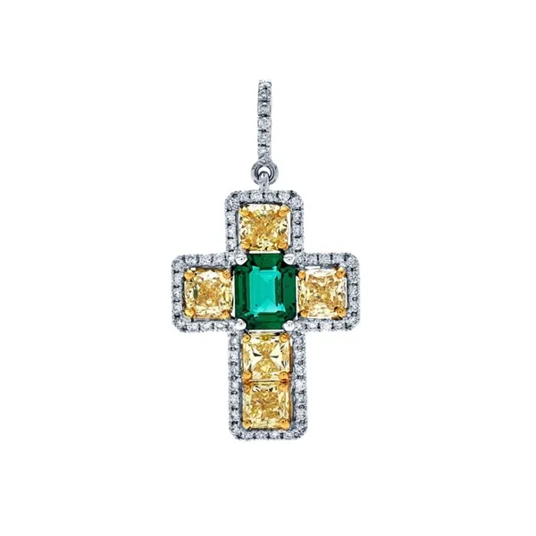 18K Two-Tone Gold Diamond Cross Pendant