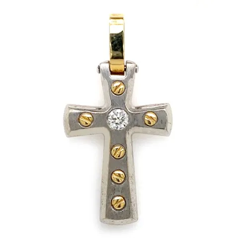 18K Two-Tone Diamond Cross Pendant