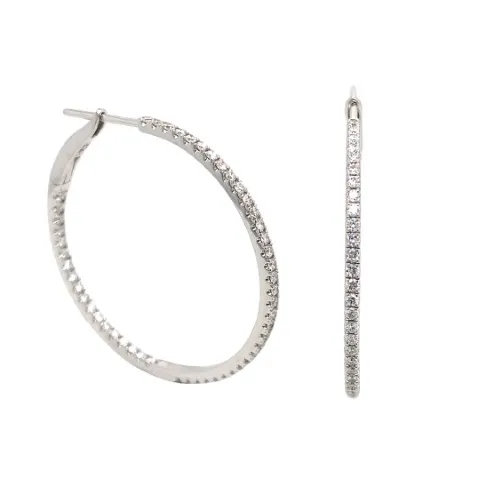 18K White Gold Diamond Hoops