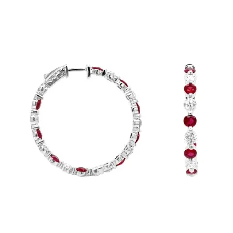 18K White Gold Ruby Hoop Earrings
