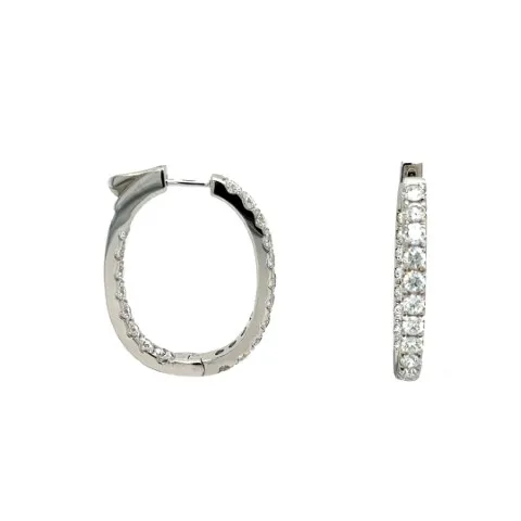 18K White Gold Diamond Hoops