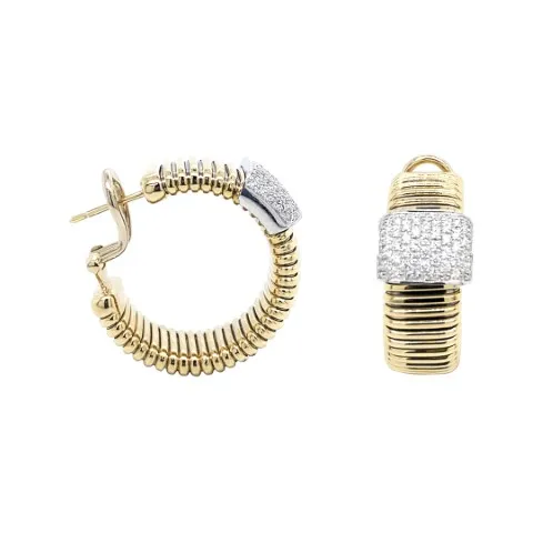 18K Two-Tone Diamond Hoop Earrings
