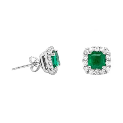 18K White Gold Emerald Earrings