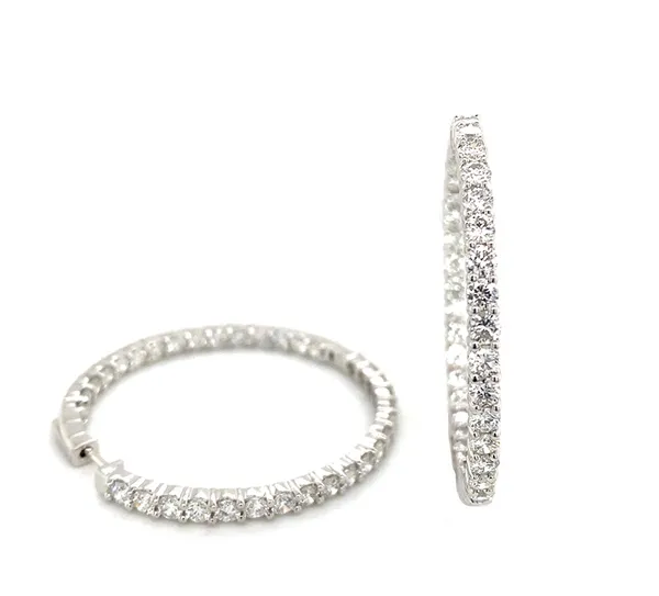 18K White Gold Diamond Hoop Earrings