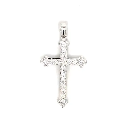 18K White Gold Cross Diamond Pendant