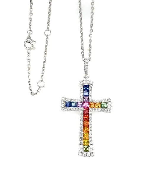 18K White Gold Fancy Sapphire Necklace