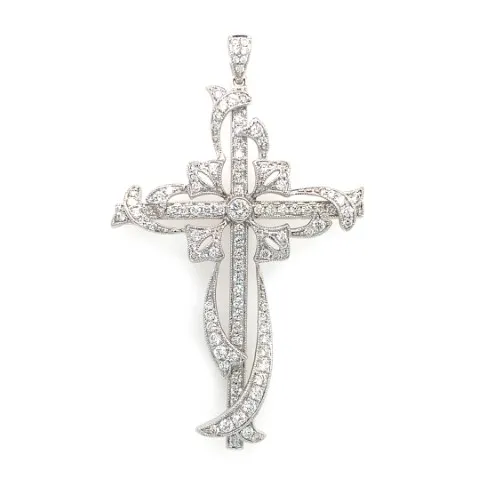 18K White Gold Diamond Cross Pendant