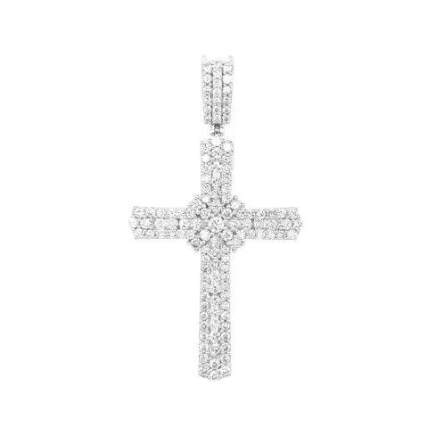 18K White Gold Diamond Cross Pendant