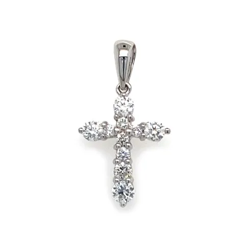 18K White Gold Diamond Cross Pendant