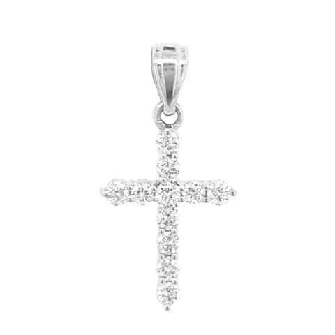 18K White Gold Diamond Cross Pendant