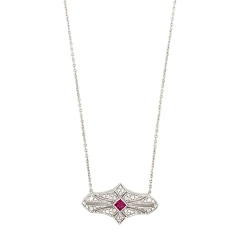 18K White Gold Ruby Necklace