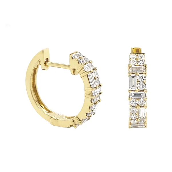 18K Yellow Gold Diamond Huggie Earrings