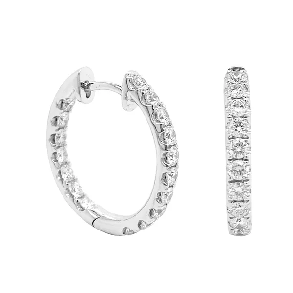 18K White Gold Diamond Hoop Earrings