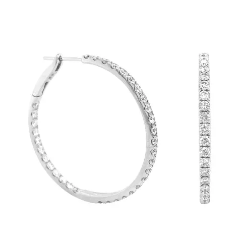 18K White Gold Diamond Hoops