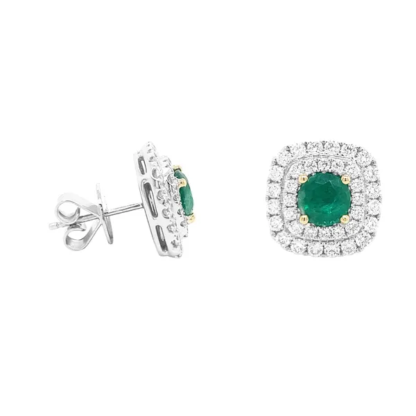 18K Two-Tone Emerald Earrings
