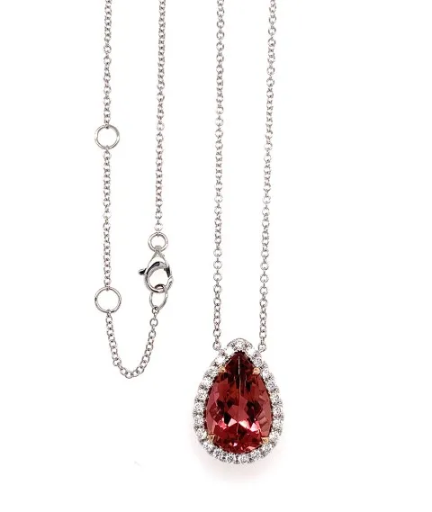 18K Two-Tone Gold Pink Tourrmaline Necklace