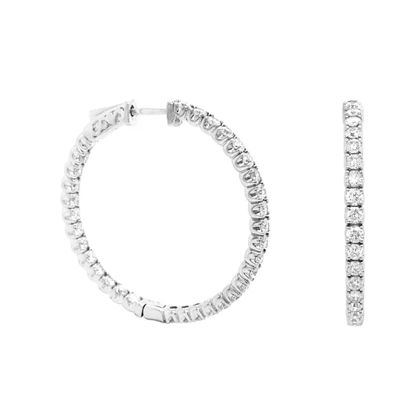 18K White Gold Diamond Hoops