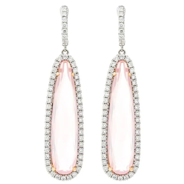 18K Two-Tone Gold Rose Quartz Earrings