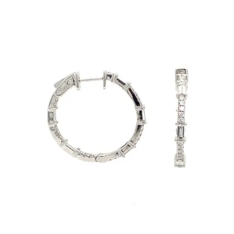 18K White Gold Diamond Hoop Earrings