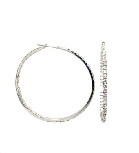 18K White Gold Diamond Hoop Earrings