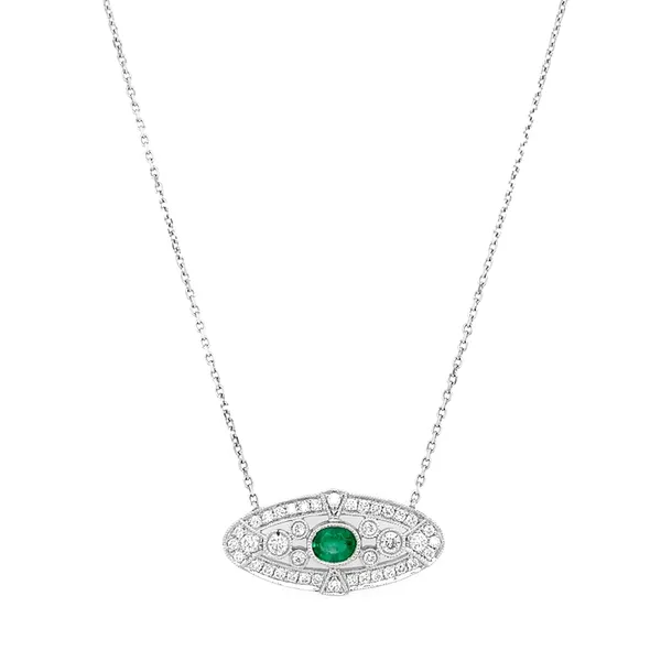 18K White Gold Emerald Necklace
